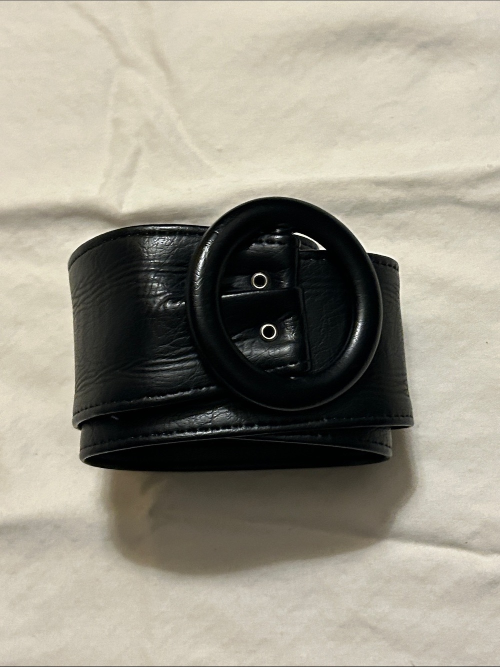 Faux Leather Black Wide Circle-Buckle Waist Belt